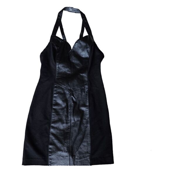 WILSONS Women's Halter Neck Mini Dress Black Size Small Leather Size Small Biker - Picture 1 of 13